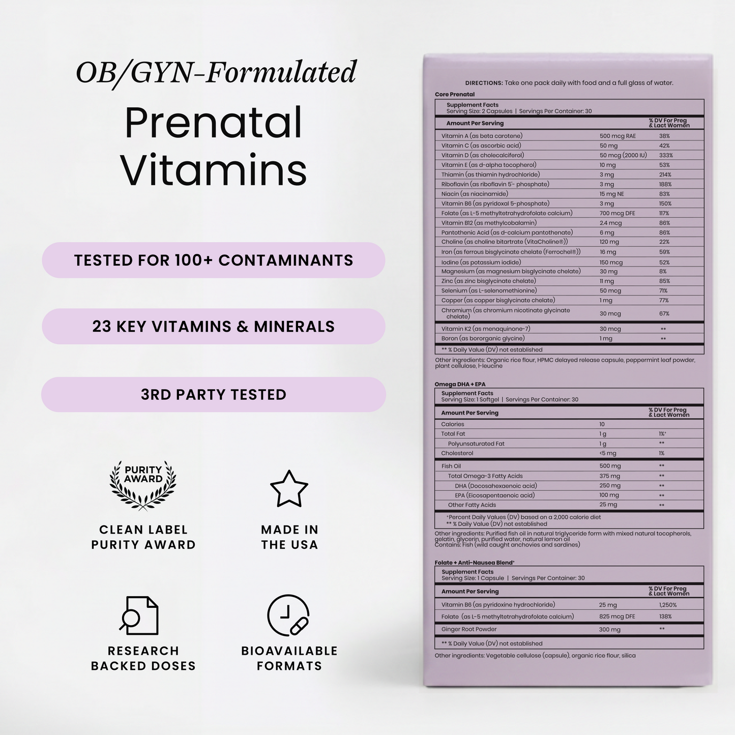 1st Trimester Prenatal Pack Supplemental Facts