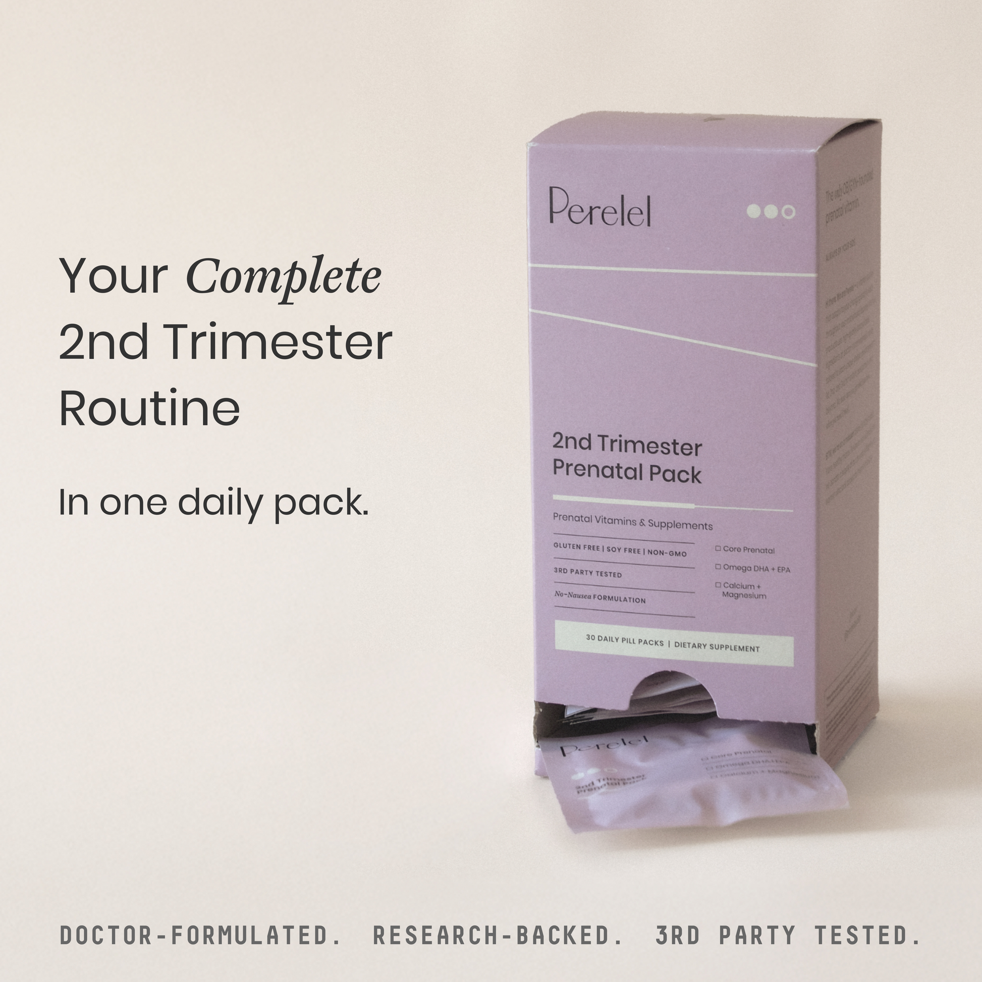 Perelel 2nd Trimester Prenatal Pack on a beige background